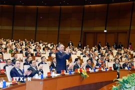 Tổng Bí thư Tô Lâm cùng các đồng chí lãnh đạo, nguyên lãnh đạo Đảng, Nhà nước dự Hội nghị. (Ảnh: Thống Nhất/TTXVN)