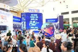 Không gian trưng bày của TTXVN tại Triển lãm thành tựu đất nước. (Ảnh: Phương Hoa/TTXVN)