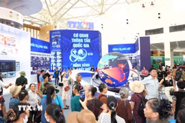 Không gian trưng bày của TTXVN tại Triển lãm thành tựu đất nước. (Ảnh: Phương Hoa/TTXVN)