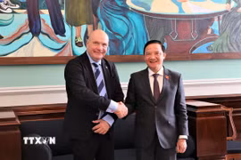 Phó Chủ tịch Quốc hội Nguyễn Khắc Định hội kiến với Chủ tịch Quốc hội Đan Mạch Soren Gade. (Ảnh: Trường Dụy/TTXVN)