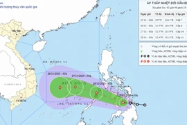 Vị trí và hướng đi của áp thấp nhiệt đới. (Nguồn: Trung tâm Dự báo Khí tượng Thủy văn Quốc gia)