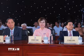 Đồng chí Vũ Việt Trang, Ủy viên Ban Thường vụ Đảng ủy các cơ quan Đảng Trung ương, Phó Trưởng Ban Tuyên giáo và Dân vận Trung ương, Bí thư Đảng ủy, Tổng Giám đốc Thông tấn xã Việt Nam dự khai mạc Hội báo toàn quốc 2026. (Ảnh: Minh Quyết/TTXVN)