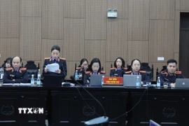 Đại diện Viện Kiểm sát giữ quyền công tố trình bày bản luận tội tại phiên tòa. (Ảnh: Kim Anh/TTXVN)