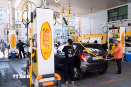 Bơm xăng cho phương tiện tại trạm xăng ở Seoul, Hàn Quốc. (Nguồn: THX/TTXVN)