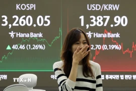 Bảng chỉ số chứng khoán tại Seoul, Hàn Quốc. (Nguồn: Yonhap/TTXVN)