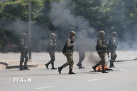 Quân đội Nepal tuần tra tại Kathmandu sau khi chính phủ ban hành lệnh giới nghiêm, ngày 9/9/2025. (Nguồn: AA/TTXVN)