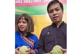 Chủ tịch Ủy ban Nhân dân xã Chi Lăng Vi Thiện Việt và Tiktoker Cô Hến đã livestream trực tiếp kết hợp trực tuyến giới thiệu, quảng bá, bán na. (Nguồn: Facebook Hài Cô Hến)