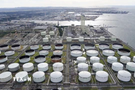 Bể dự trữ dầu tại nhà máy xăng dầu của Công ty Idemitsu Kosan ở quận Chiba, miền Đông Nhật Bản, ngày 12/11/2021. (Nguồn: Kyodo/TTXVN)