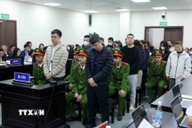 Các bị cáo tại phiên tòa xét xử. (Ảnh: Phạm Kiên/TTXVN)