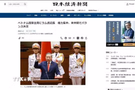 Báo Nikkei đưa tin Việt Nam bầu lãnh đạo chủ chốt Nhà nước. (Ảnh chụp màn hình: Nguyễn Tuyến/TTXVN)