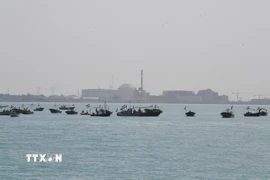 Tàu chiến của Lực lượng Vệ binh Cách mạng Hồi giáo Iran được triển khai tại Vịnh Persian, gần Bushehr, Iran. (Nguồn: THX/TTXVN)