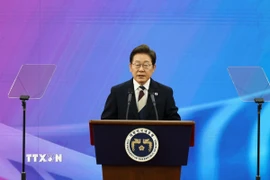 Tân Tổng thống Hàn Quốc Lee Jae Myung tại lễ nhậm chức ở Seoul ngày 4/6/2025. (Ảnh: THX/TTXVN)