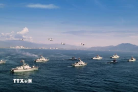 Đội hình diễu binh trên biển. (Nguồn: Quân chủng Hải quân/TTXVN phát)