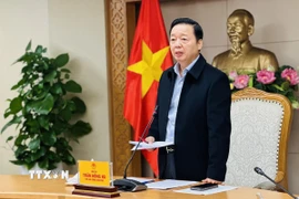 Phó Thủ tướng Trần Hồng Hà, Phó Trưởng ban thường trực Ban Chỉ đạo Phòng thủ dân sự quốc gia phát biểu chỉ đạo tại cuộc họp. (Ảnh: Việt Đức/TTXVN)