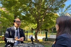 Tiến sỹ Nguyễn Hồng Sơn, Chủ tịch Liên hiệp hội người Việt tại Nhật Bản, đóng góp ý kiến cho dự thảo văn kiện Đại hội Đảng lần thứ XIV. (Ảnh: Phạm Tuân/TTXVN)