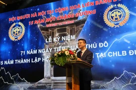 Tham tán Đại sứ quán Việt Nam Đặng Hoàng Linh phát biểu tại buổi gặp mặt. (Ảnh: Thu Hằng/TTXVN)