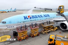 Máy bay của Hãng hàng không Korean Air (Hàn Quốc) tại sân bay quốc tế Incheon. (Nguồn: Yonhap/TTXVN)