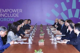 Nhân dịp tham dự Tuần lễ cấp cao Diễn đàn Hợp tác kinh tế châu Á-Thái Bình Dương (APEC) 2024 tại Lima (Peru), sáng 16/11/2024, giờ địa phương (tối cùng ngày, giờ Hà Nội), Chủ tịch nước Lương Cường gặp Thủ tướng Nhật Bản Shigeru Ishiba. (Ảnh: Lâm Khánh/TTXVN)