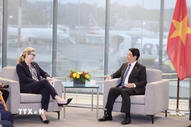 Chủ tịch nước Lương Cường tiếp bà Stephanie Pope, Chủ tịch kiêm Giám đốc điều hành của Boeing Commercial Airplanes (BCA). Ảnh: Lâm Khánh – TTXVN