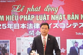 Đại sứ Việt Nam tại Nhật Bản Phạm Quang Hiệu phát biểu tại Lễ phát động Cuộc thi. (Ảnh: Phạm Tuân/TTXVN)