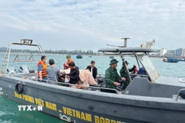 Đồn Biên phòng Cô Tô cử cán bộ chiến sỹ và điều động phương tiện đưa nạn nhân vào đất liền cấp cứu kịp thời. (Nguồn: TTXVN phát)