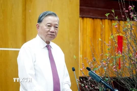 Chiều 9/2/2026, Tổng Bí thư Tô Lâm thăm chúc Tết Đảng bộ, chính quyền, nhân dân và tặng quà cho gia đình chính sách, người có công tiêu biểu tỉnh Tây Ninh. (Ảnh: Thống Nhất/TTXVN)