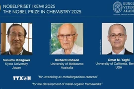 Chân dung các nhà khoa học đoạt giải Nobel Hóa học năm 2025 (từ trái sang): Susumu Kitagawa, Richard Robson và Omar M. Yaghi. (Nguồn: Yahoo/TTXVN)