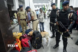 Cảnh sát kiểm tra an ninh tại nhà ga ở Mumbai, Ấn Độ, sau khi xảy ra vụ nổ gần Pháo đài Đỏ ở thủ đô New Delhi ngày 10/11/2025. (Nguồn: ANI/TTXVN)