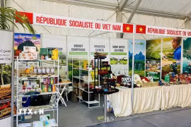 Gian hàng của Thương vụ Việt Nam tại một Hội chợ ở Maroc. (Nguồn: TTXVN phát)