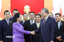 Tổng Bí thư Tô Lâm tiếp Thủ tướng Thái Lan Paetongtarn Shinawatra. (Ảnh: Thống Nhất/TTXVN)