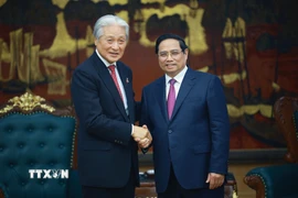 Thủ tướng Phạm Minh Chính tiếp Thống đốc tỉnh Tochigi (Nhật Bản) Fukuda Tomikazu. (Ảnh: Dương Giang/TTXVN)