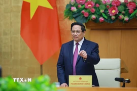 Thủ tướng Phạm Minh Chính kết luận Phiên họp lần thứ 26 của Ban chỉ đạo chống khai thác hải sản bất hợp pháp. (Ảnh: Dương Giang/TTXVN)