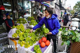 Không khí mua sắm tấp nập ngày tất niên ở chợ Nguyễn Thiện Thuật, quận Hoàn Kiếm. (Ảnh: Khánh Hoà/TTXVN)