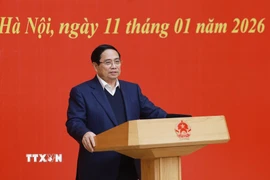 Thủ tướng Phạm Minh Chính chủ trì Hội nghị tổng kết công tác năm 2025 và triển khai phương hướng, nhiệm vụ năm 2026 của Ban Chấp hành Đảng bộ Chính phủ. (Ảnh: Dương Giang/TTXVN)