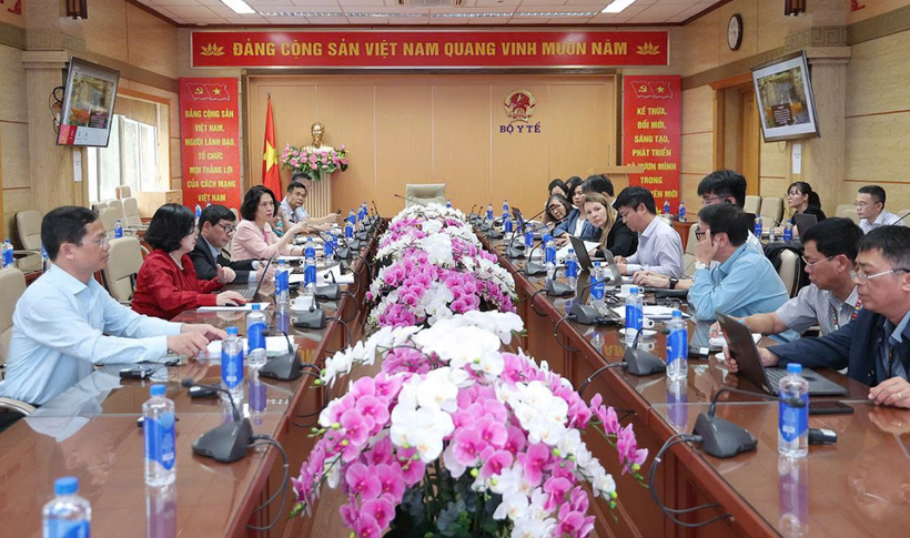 Lãnh đạo Bộ Y tế tiếp và làm việc với đoàn công tác của Liên minh toàn cầu về vaccine (GAVI). (Ảnh: T.M/Vietnam+)