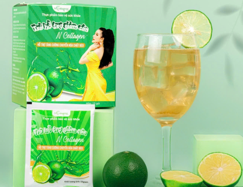 Sản phẩm bảo vệ sức khoẻ trà hỗ trợ giảm cân N-Collagen do "Ngân Collagen" quảng cáo. 