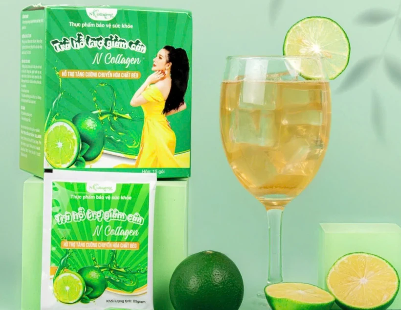 Sản phẩm bảo vệ sức khoẻ trà hỗ trợ giảm cân N-Collagen do "Ngân Collagen" quảng cáo. 