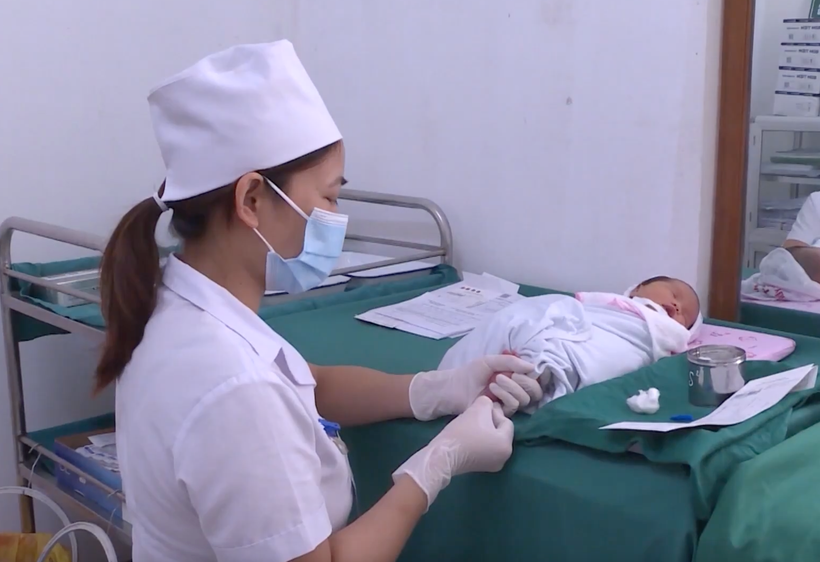 Nhân viên y tế chăm sóc sức khoẻ cho trẻ sơ sinh. (Ảnh: PV/Vietnam+)