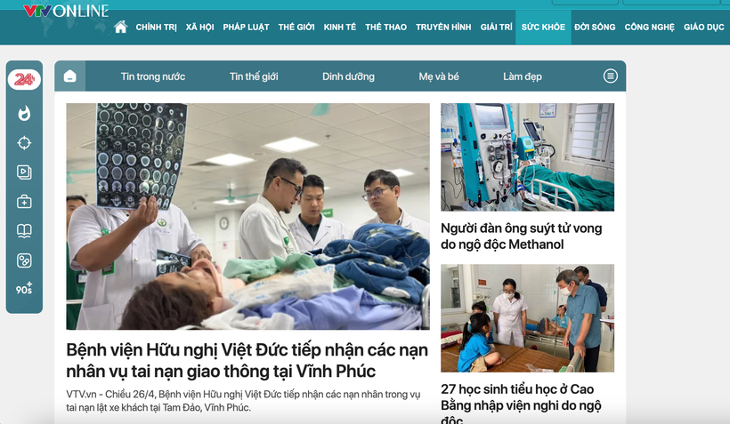 Giao diện của Chuyên trang VTV Sức khỏe. 