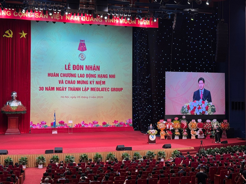 Thứ trưởng Thường trực Bộ Y tế Vũ Mạnh Hà phát biểu tại buổi lễ. (Ảnh: PV/Vietnam+)