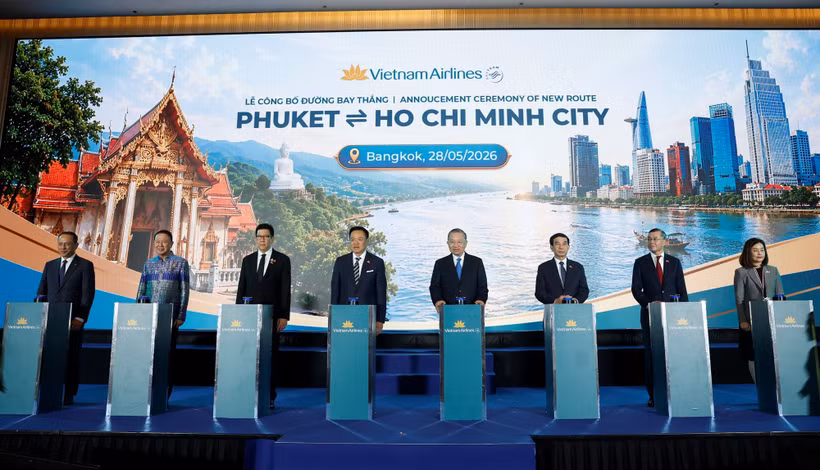 Vietnam Airlines đã công bố khai trương đường bay thẳng TP Hồ Chí Minh-Phuket dưới sự chứng kiến của Tổng Bí thư, Chủ tịch nước Tô Lâm. (Ảnh: PV/Vietnam+)