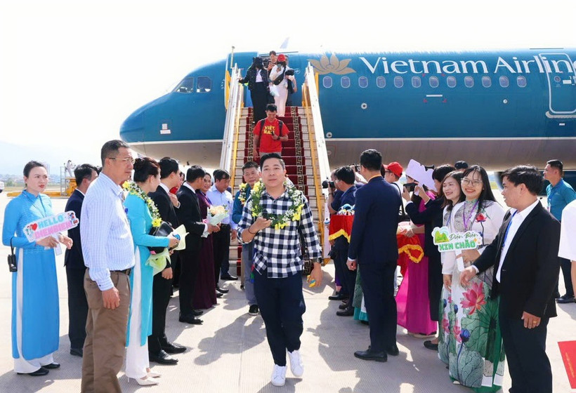 Vietnam Airlines khai trương đường bay Thành phố Hồ Chí Minh-Điện Biên. (Ảnh: PV/Vietnam+)