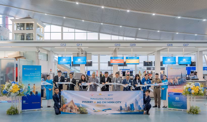 Vietnam Airlines khai trương đường bay thẳng giữa Thành phố Hồ Chí Minh và Phuket. (Ảnh: PV/Vietnam+)