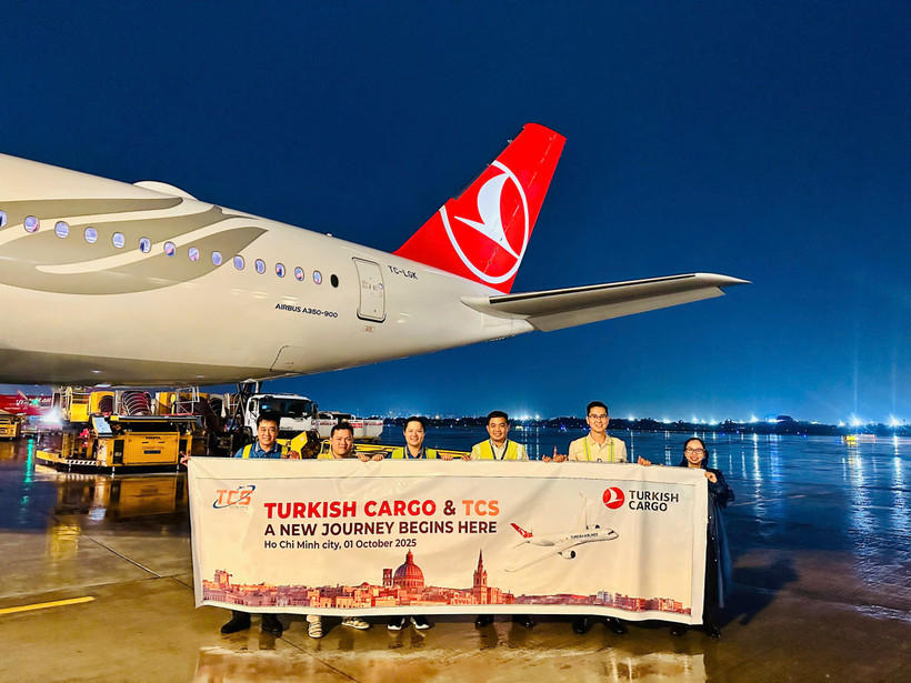 TCS chính thức đón chuyến bay hàng hóa đầu tiên hợp tác cùng Turkish Cargo vào đầu tháng 10 vừa qua. (Ảnh: PV/Vietnam+)