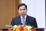 Tổng Thư ký Quốc hội, Chủ nhiệm Văn phòng Quốc hội Lê Quang Mạnh chủ trì họp báo. (Ảnh: TTXVN phát)