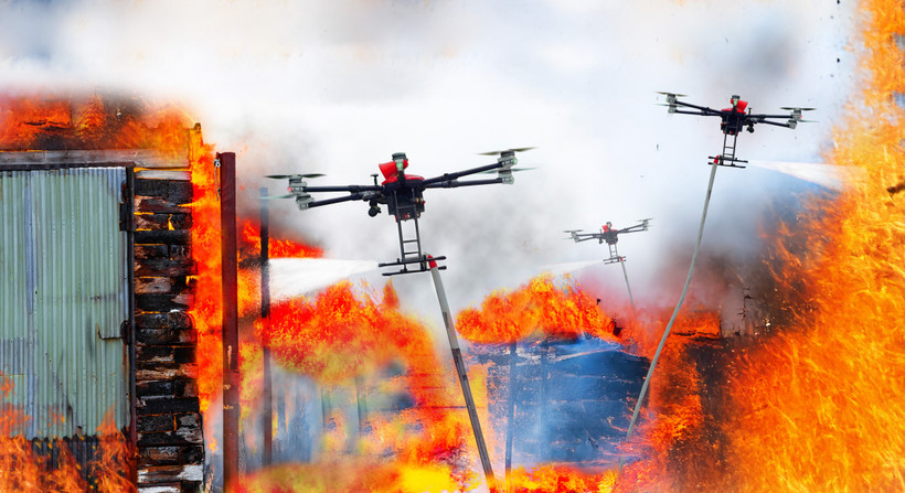 UAV chỉ huy có thể chỉ huy phi đội nhiều UAV chữa cháy có mặt tại hiện trường theo một kịch bản chữa cháy và cứu nạn tối ưu đã được dạy cho AI PCCC. (Ảnh: PV/Vietnam+)