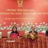 (Từ trái sang) ông Phan Văn Hùng, Phó Trưởng Ban Thi đua-Khen thưởng Trung ương; bà Trịnh Thị Thủy, Thứ trưởng Bộ Văn hóa, Thể thao và Du lịch; ông Phạm Tất Thắng, Ủy viên Ban Chấp hành Trung ương Đảng, Phó Trưởng ban Tuyên giáo và Dân vận Trung ương; ông Cao Huy, Thứ trưởng Bộ Nội vụ chủ trì họp báo. (Ảnh: Minh Thu/Vietnam+)