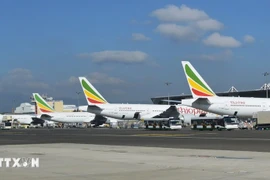 Máy bay của Ethiopian Airlines tại sân bay quốc tế Bole, Thủ đô Addis Ababa, Ethiopia. (Ảnh: Phi Hùng/TTXVN)