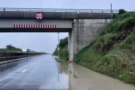 Một vị trí bị trên cao tốc Vĩnh Hảo-Phan Thiết bị ngập nước do mưa lớn trong những ngày qua. (Ảnh: PV/Vietnam+)