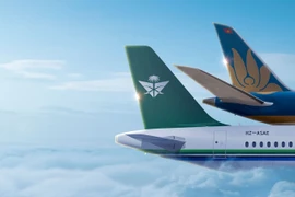 Thương hiệu nhận diện máy bay của hai Hãng hàng không Vietnam Airlines và Saudia. (Ảnh: PV/Vietnam+)